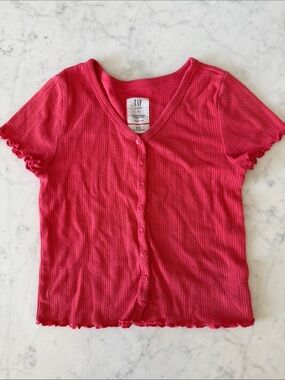 GAP Kids Coral Ribbed Button-Front Tee Girls Size 12 Lettuce Trim